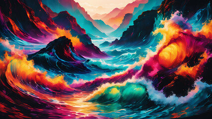 Wall Mural - create an abstract background image featuring vibrant, flowing waves of colors. the scene should hav