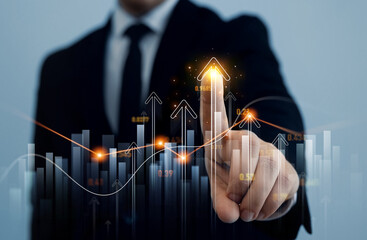 Leinwandbilder - Growth graphic with rising arrows. Financial diagram graph and profit stock market chart. Business growth graph and investment analysis.Development and growth chart.