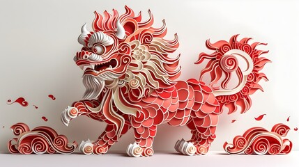 Wall Mural - Magnificent Crimson Chinese Dragon Mythological Creature