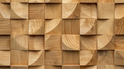 Aufkleber - Brown wooden cubes texture background banner - Bright brown rustic wood wall