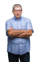 Canvas Print - Handsome senior man wearing glasses over isolated background skeptic and nervous, disapproving expression on face with crossed arms. Negative person.