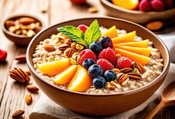 creamy oatmeal bowl breakfast delicious nutritious healthy morning meal, oats, porridge, dish, tasty, wholesome, nourishing, start, food, nourishment, option