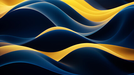 Wall Mural - Design an abstract background with undulating waves in a gradient of colors ranging from deep blues to bright yellows. Employ soft, diffused lighting to create a glowing effect that accentuates the sm