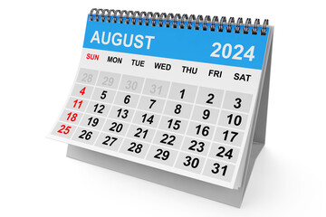 Poster - 2024 Year August Calendar. 3d Rendering