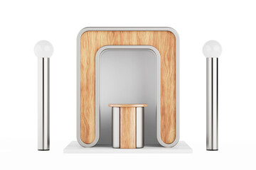 Leinwandbilder - Wooden Blank Promotion Stand with Lamps. 3d Rendering