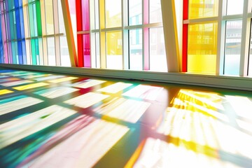 Poster - A colorful room with a lot of windows and a lot of light. The light is coming through the windows and creating a rainbow effect on the floor