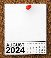 Aufkleber - Calendar August 2024 on Blank Note Paper. 3d Rendering