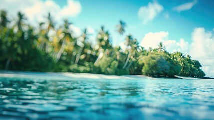 Poster - Blurred background of a tropical island and lagoon Cook Islands