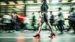 © scstay - walking woman in the crowd, motion blur, stylish