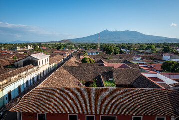 Mombacho volcano seen from the church tower Iglesia de la Merced, Granada, Nicaragua