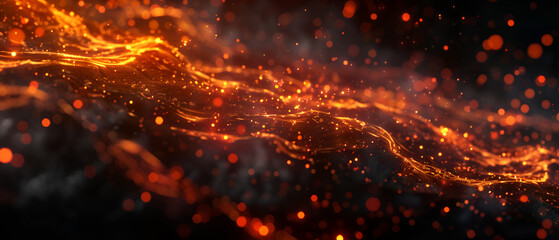 Wall Mural - Glowing coals and sparks ,fire embers particles texture overlays burn effect on black background design texture ,Flames of fire with sparks on a black background