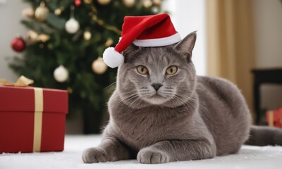 A Cat Wearing a Santa Hat