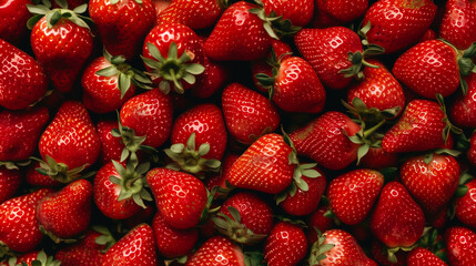 Wall Mural - Dense cluster of bright, fresh strawberries in minimalist style emphasizes their vibrant red color and juicy sweetness, perfect for background use.

