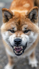 Wall Mural - A dog with a mouth full of teeth is staring at the camera, going to jump on people
