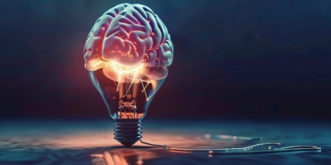 Wall Mural - human brain lightbulb new ideas concept