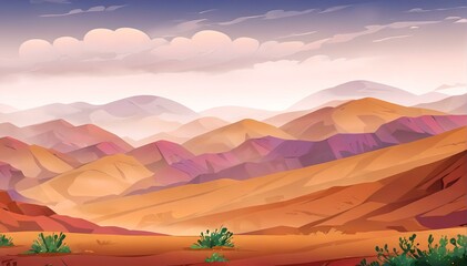 Rugged Desert Hills Under Overcast Skies Vector Art Background Illustration