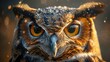 © kanesuan - A close-up of an owl's eyes and feathers against a dark, blurred background providing generous copy space
