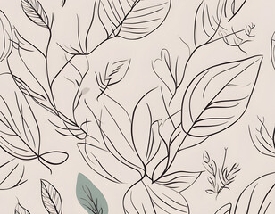 botanical leaf background modern includes a flower line art design and floral organic shape design in a minimalist doodle style. 