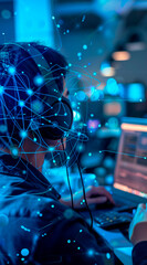Technical support customer service concept, software engineer using laptop computer with customer support and global network, internet technology, it support, digital system service