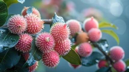 Wall Mural - Pink Spiky Fruits on a Branch