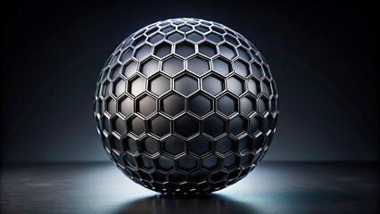 Wall Mural - Black hexagonal tessellated mesh sphere object background, geometric, abstract, design, pattern, shape, structure