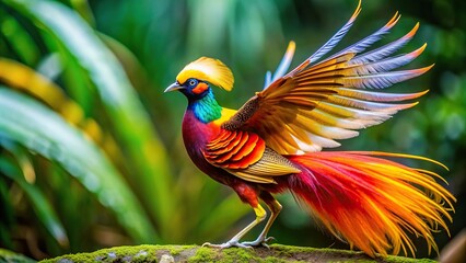 Wall Mural - Vibrant and exotic bird of paradise with colorful plumage and unique dance moves, tropical, birdwatching, wildlife, nature