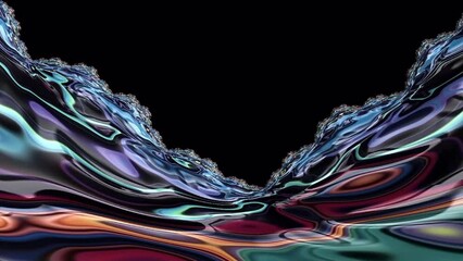 Wall Mural - Neon color flowing on mountain fractal marble with black background. Loop able, topography map, data, abstract backdrop