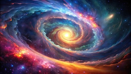 Wall Mural - Vibrant swirling colors of a moving nebula, space, galaxy, cosmic, abstract, clouds, colorful, motion, celestial, stars