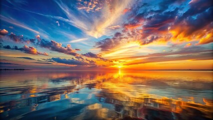 Wall Mural - Sunset over the sea with colorful sky and reflection on the water, sunset, sea, ocean, water, sky, colorful, dusk, horizon