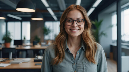 Wall Mural - Happy female designer standing in office