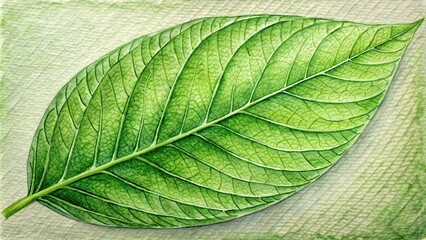 Wall Mural - Watercolor green leaf with textured phacour pattern, botanical, nature, watercolor, green, leaves, textured, background