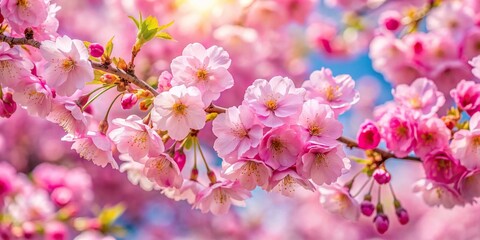 Wall Mural - Cluster of pink cherry blossoms in full bloom, showcasing the vibrant beauty of springtime nature , Cherry blossoms, Pink, Cluster