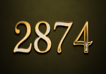 Old gold effect of 2874 number with 3D glossy style Mockup.