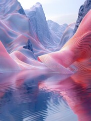 Wall Mural - Digital Landscape with Pink and Blue Hues