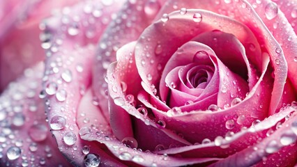 Wall Mural - Close-up of a pink rose covered in water droplets, pink, rose, flower, water drops, dew, close-up, macro, nature, beauty