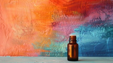 Wall Mural - Essential oil bottle against colorful backdrop