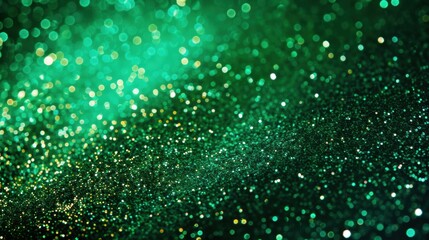Wall Mural - Abstract emerald green glitter background with shiny bokeh