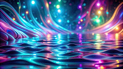 Wall Mural - Abstract background of water with iridescent neon lights , neon, lights, abstract, background, water, reflection, vibrant