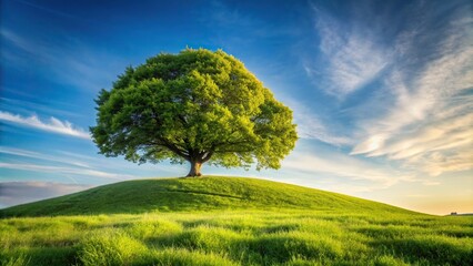 Wall Mural - Tree crowns a grassy knoll in serene natural landscape, tree, grassy knoll, serene, natural, landscape, green, peaceful