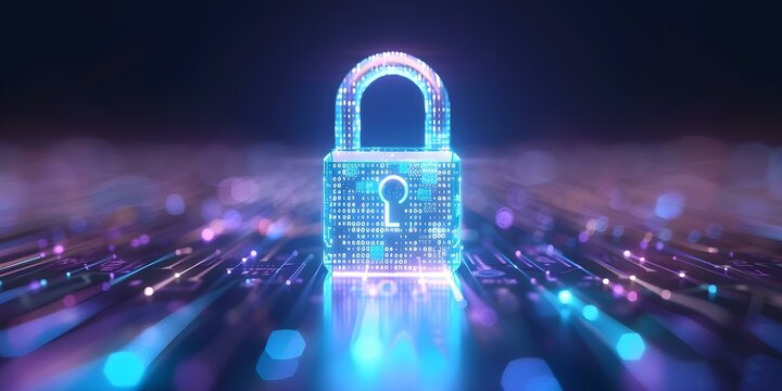 Digital padlock with binary code hologram elements cyber security and abstract web design. Concept Cyber Security, Hologram Elements, Digital Padlock, Binary Code, Abstract Web Design