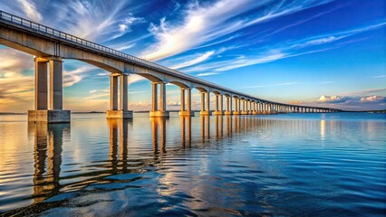 Wall Mural - Large bridge spanning over vast body of water, bridge, water, architecture, structure, transportation, cityscape, skyline