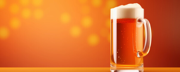 a beer mug placed on orange background