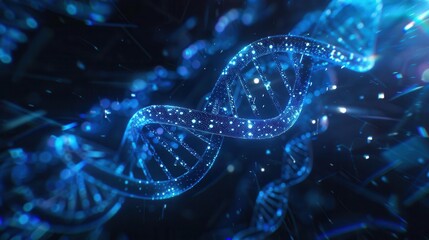 futuristic dna double helix structure glowing blue light trails genetic code concept medical and scientific background