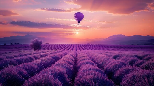 lavender fields of valensole at enchanting purple sunset landscape photography