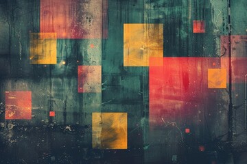 Wall Mural - Abstract digital art with vibrant colors and geometric shapes on a textured background.