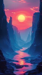 Wall Mural - Sunset Over a Canyon River