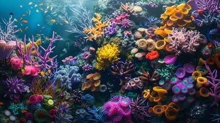 Amazing and beautiful underwater world full of bright colors and various kinds of coral reefs and tropical fish.