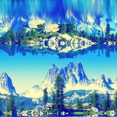 Wall Mural -   Image of a mountain range with a lake in the foreground and mountains in the background