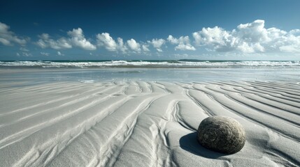 Wall Mural - A small rock sits on a sandy beach. Generate AI image