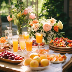 summer catering set up  lunch party  buffet food table decoration